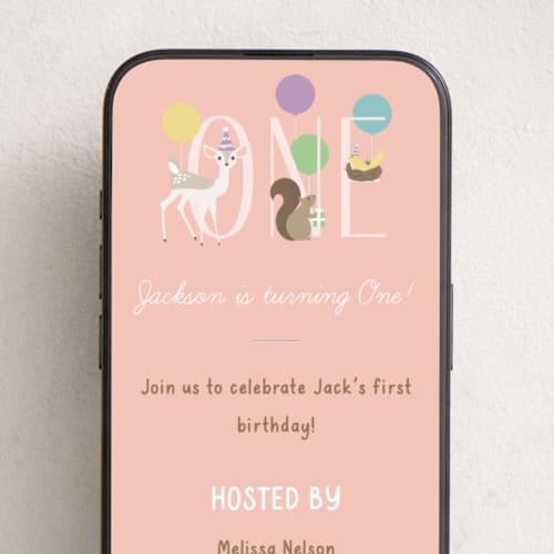 This is a blush online birthday invitations by Brandy Folse called woodland friends printing on digital paper in standard