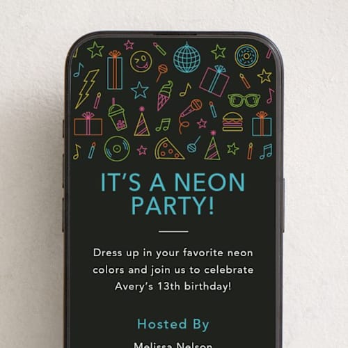 This is a candy online birthday invitations by Brandy Folse called neon party printing on digital paper in standard