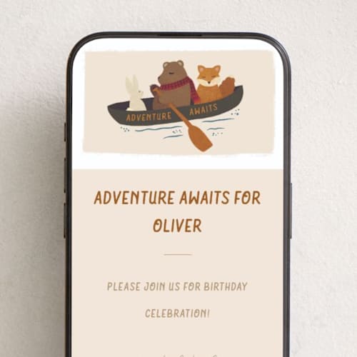 This is a forest online birthday invitations by Jenna Holcomb called adventure awaits printing on digital paper in standard