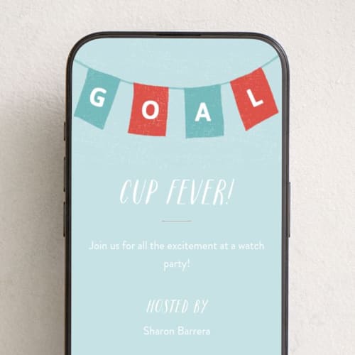 This is a aqua online invitations by merry mack creative called goooooaaaall!!! printing on digital paper in standard