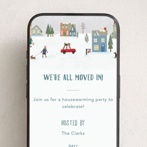 This is a frost online invitations by Elizabeth Bishop called winter housewarming printing on digital paper in standard