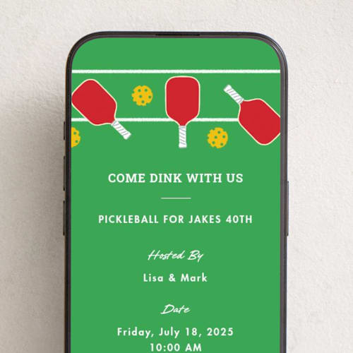 This is a lime online invitations by Becky Nimoy called dink with us printing on digital paper in standard