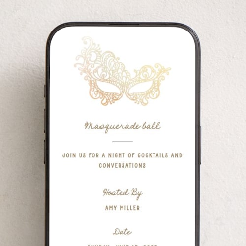 This is a snow online invitations by Teju Reval called masquerade printing on digital paper in standard
