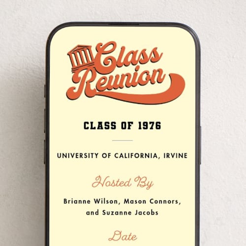 This is a butter online invitations by Becky Nimoy called retro class reunion printing on digital paper in standard
