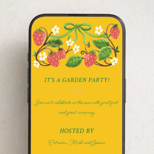 This is a canary online invitations by Anna Black called strawberry printing on digital paper in standard