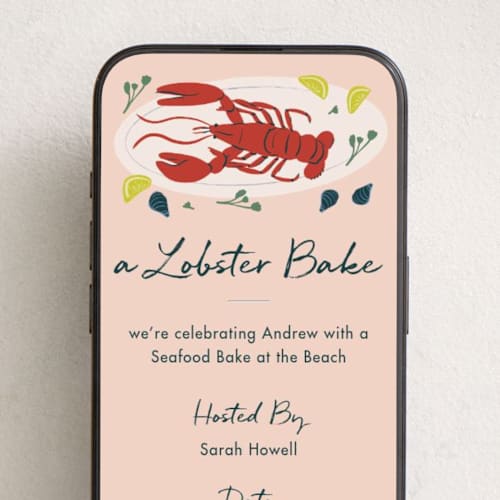 This is a sunset online invitations by Ani Somi called lobster bake printing on digital paper in standard