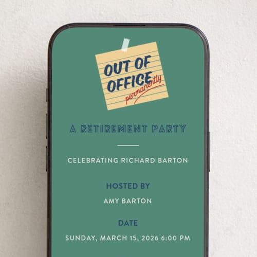 This is a grass online invitations by clearlytangled studio called out of office, permanently printing on digital paper in standard