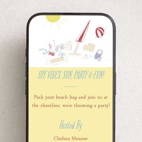 This is a sun online invitations by Sarah Rosenthal called spf vibes printing on digital paper in standard