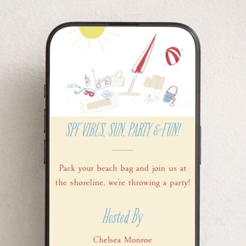 This is a sand online invitations by Sarah Rosenthal called spf vibes printing on digital paper in standard