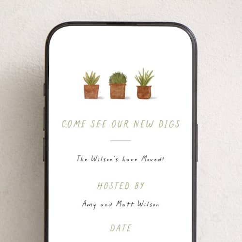 This is a terracotta online invitations by Sarah Hawkins Designs called new digs printing on digital paper in standard