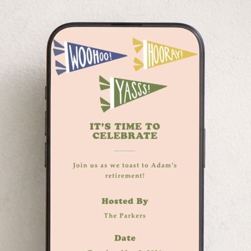 This is a peach online invitations by Elizabeth Bishop called celebration flags printing on digital paper in standard