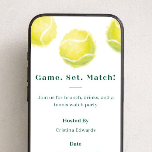 This is a sunshine online invitations by Holly Whitcomb called painted tennis party printing on digital paper in standard