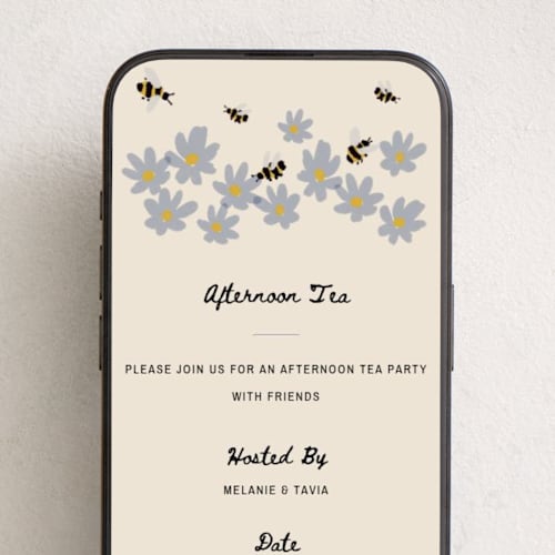 This is a summer blue online invitations by Ani Somi called busy bees printing on digital paper in standard