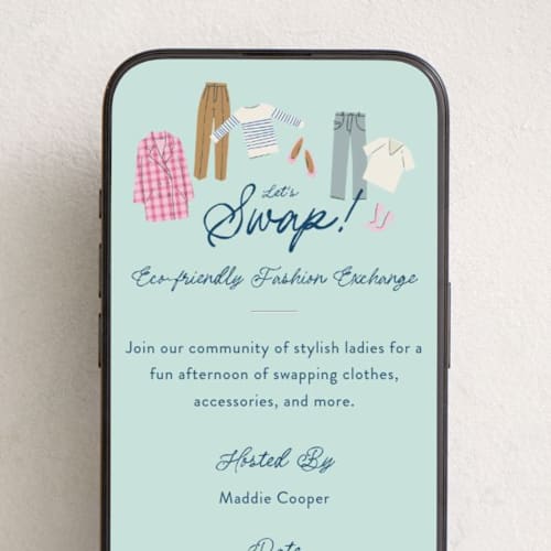 This is a sky online invitations by Leia Matt called clothes swap printing on digital paper in standard