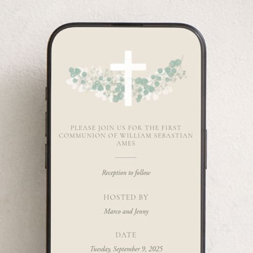 This is a sand online invitations by Robert and Stella called classic communion wreath printing on digital paper in standard