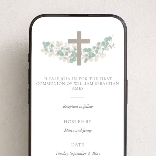 This is a cotton online invitations by Robert and Stella called classic communion wreath printing on digital paper in standard