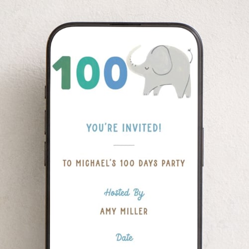 This is a frost online invitations by Teju Reval called cute elephant printing on digital paper in standard
