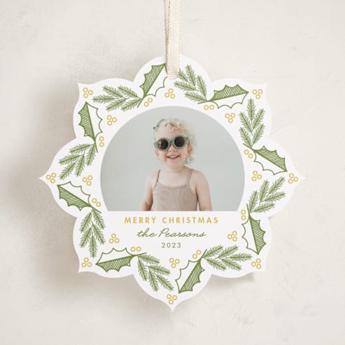 This is a elf shoes holiday card ornaments with standard by Claudia Orengo called festive flair printing on recycled smooth signature in ornament