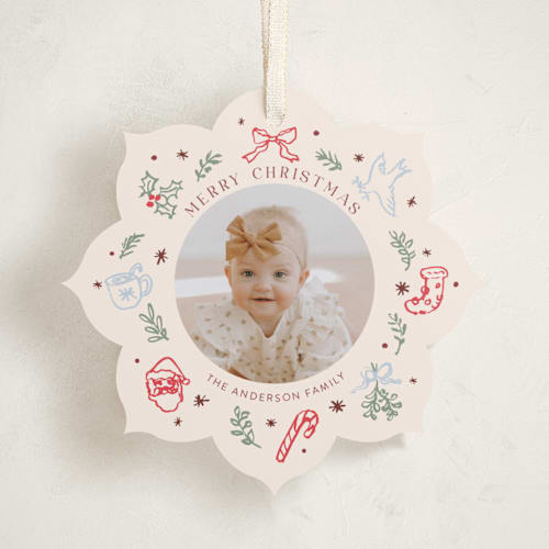 This is a pudding holiday card ornaments with standard by Cass Loh called festive doodles printing on recycled smooth signature in ornament