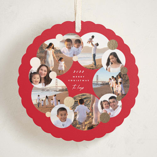 This is a berry holiday card ornaments with foil pressed by Lori Wemple called multi wreath printing on recycled smooth signature in ornament