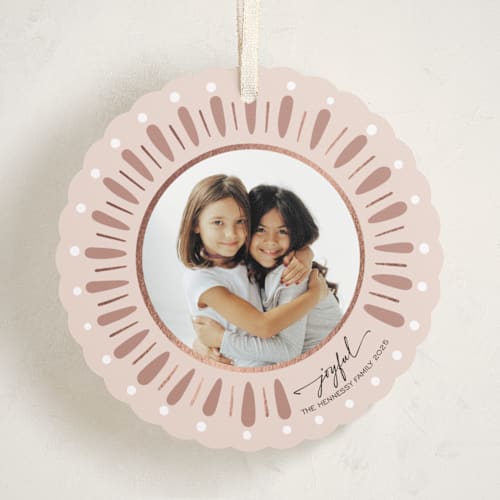This is a rosy holiday card ornaments with foil pressed by Antonia Jae Krajicek called painted wreath gilded printing on recycled smooth signature in ornament