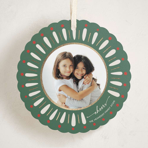 This is a garland holiday card ornaments with foil pressed by Antonia Jae Krajicek called painted wreath gilded printing on recycled smooth signature in ornament