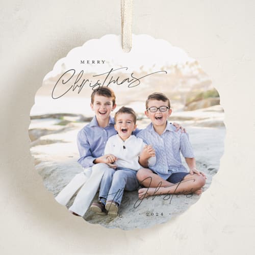 This is a christmas time holiday card ornaments with standard by Design Lotus called christmas time is here printing on recycled smooth signature in ornament