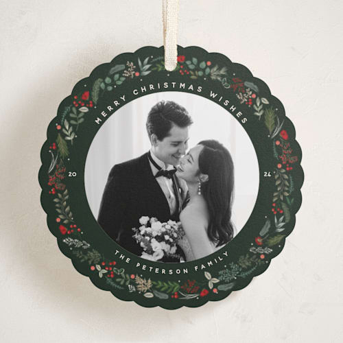 This is a holiday holiday card ornaments with standard by Susan Moyal called petite botanicals printing on recycled smooth signature in ornament
