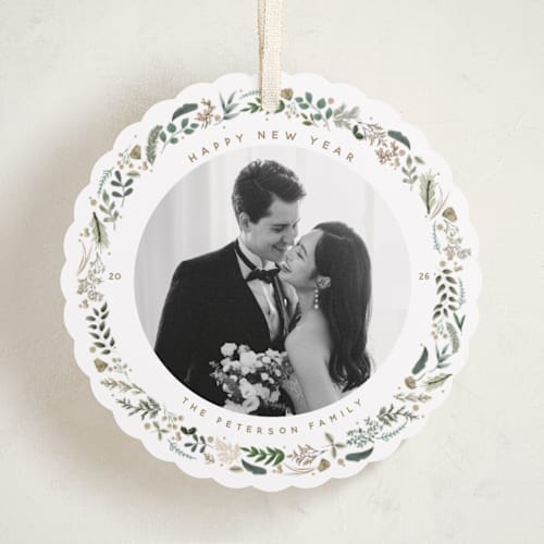 This is a sugar cookie holiday card ornaments with standard by Susan Moyal called petite botanicals printing on recycled smooth signature in ornament