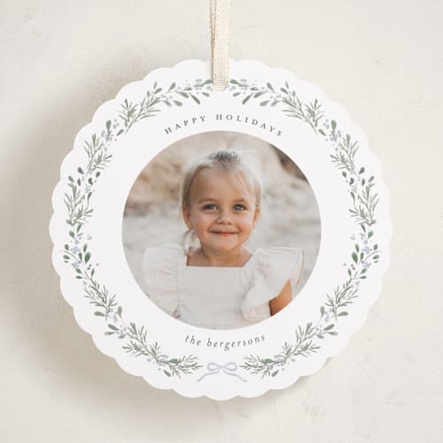 This is a frost holiday card ornaments with standard by Itsy Belle Studio called evergreen wreath printing on recycled smooth signature in ornament