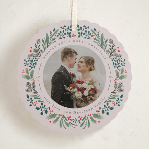 This is a tinsel holiday card ornaments with standard by Mansi Verma called ornament wreathe printing on recycled smooth signature in ornament