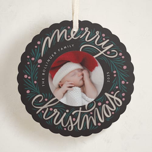 This is a berry holiday card ornaments with standard by Jen Owens called merry round printing on recycled smooth signature in ornament