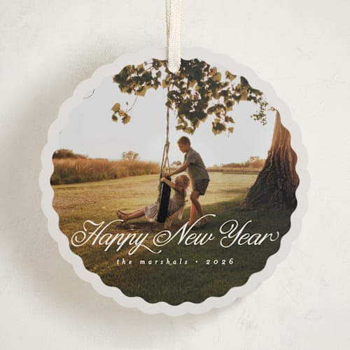 This is a marshmallow holiday card ornaments with standard by Pati Cascino called noelle printing on recycled smooth signature in ornament