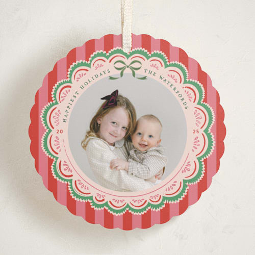 This is a peppermint holiday card ornaments with standard by Mansi Verma called festive folk printing on recycled smooth signature in ornament