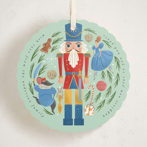 This is a frost holiday card ornaments with standard by Grae called nutcracker ornament printing on signature in ornament