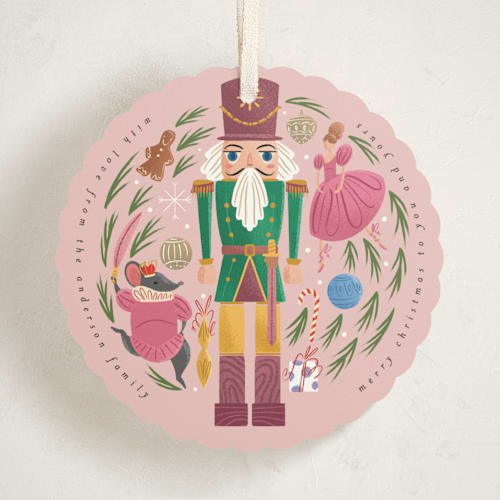This is a mulberry holiday card ornaments with standard by Grae called nutcracker ornament printing on signature in ornament