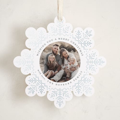 This is a frost holiday card ornaments with foil pressed by Brooke Chandler called let it snow printing on recycled smooth signature in ornament