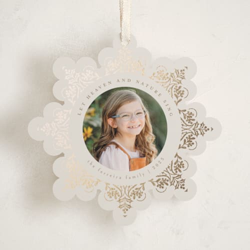 This is a winter holiday card ornaments with foil pressed by Ana de Sousa called heaven&nature printing on recycled smooth signature in ornament