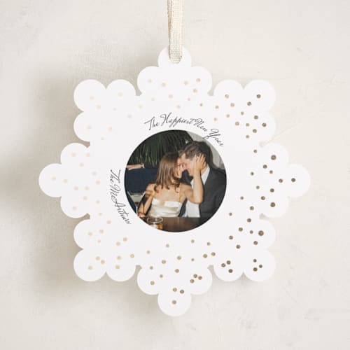 This is a snow holiday card ornaments with foil pressed by Anna Kasper called a very married christmas foil ornament printing on recycled smooth signature in ornament