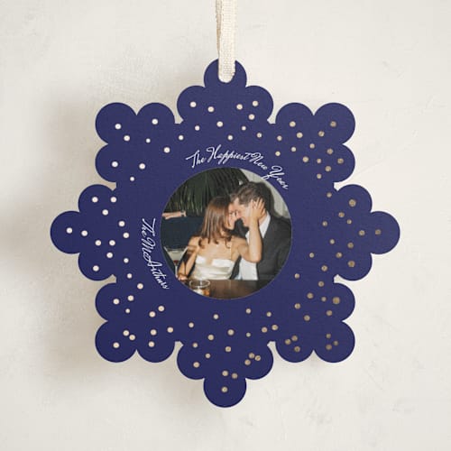 This is a midnight holiday card ornaments with foil pressed by Anna Kasper called a very married christmas foil ornament printing on recycled smooth signature in ornament