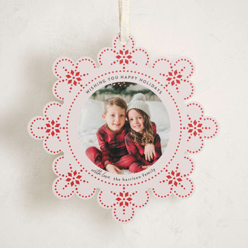 This is a candy cane holiday card ornaments with standard by Kampai Designs called snowflake story printing on recycled smooth signature in ornament