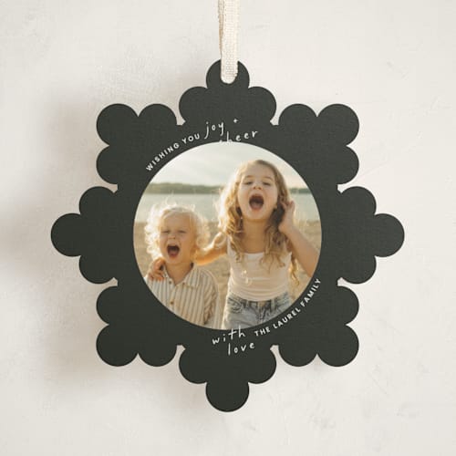 This is a coal holiday card ornaments with standard by taylorVdesign called joyful square printing on recycled smooth signature in ornament