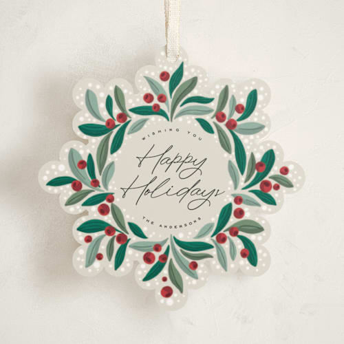 This is a wreath holiday card ornaments with standard by Yuliya Evseeva called winter wreath printing on signature in ornament