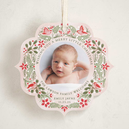 This is a cardinal holiday card ornaments with standard by Paper Sun Studio called a little more merry printing on recycled smooth signature in ornament