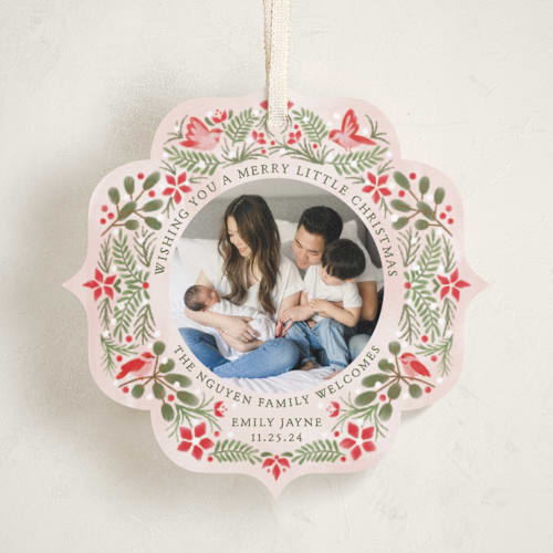 This is a cardinal holiday card ornaments with standard by Paper Sun Studio called a little more merry printing on recycled smooth signature in ornament