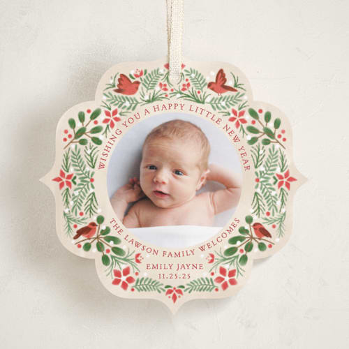 This is a robin holiday card ornaments with standard by Paper Sun Studio called a little more merry printing on recycled smooth signature in ornament