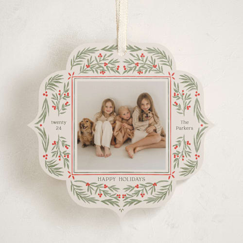 This is a eggnog holiday card ornaments with standard by Elly called flourish wreath printing on recycled smooth signature in ornament