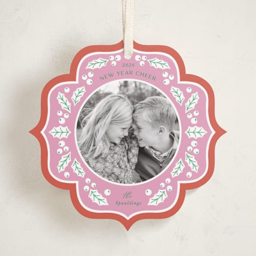 This is a candy cane holiday card ornaments with standard by Brandy Folse called holly frame printing on recycled smooth signature in ornament