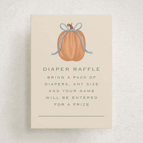 This is a cornflower baby shower insert cards with standard by Laura Hankins called pumpkins + bows printing on signature in standard