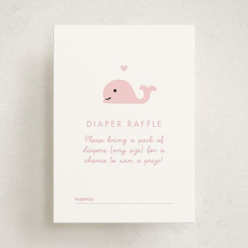 This is a baby pink baby shower insert cards with standard by mo kelley called baby whale on the way printing on signature in standard